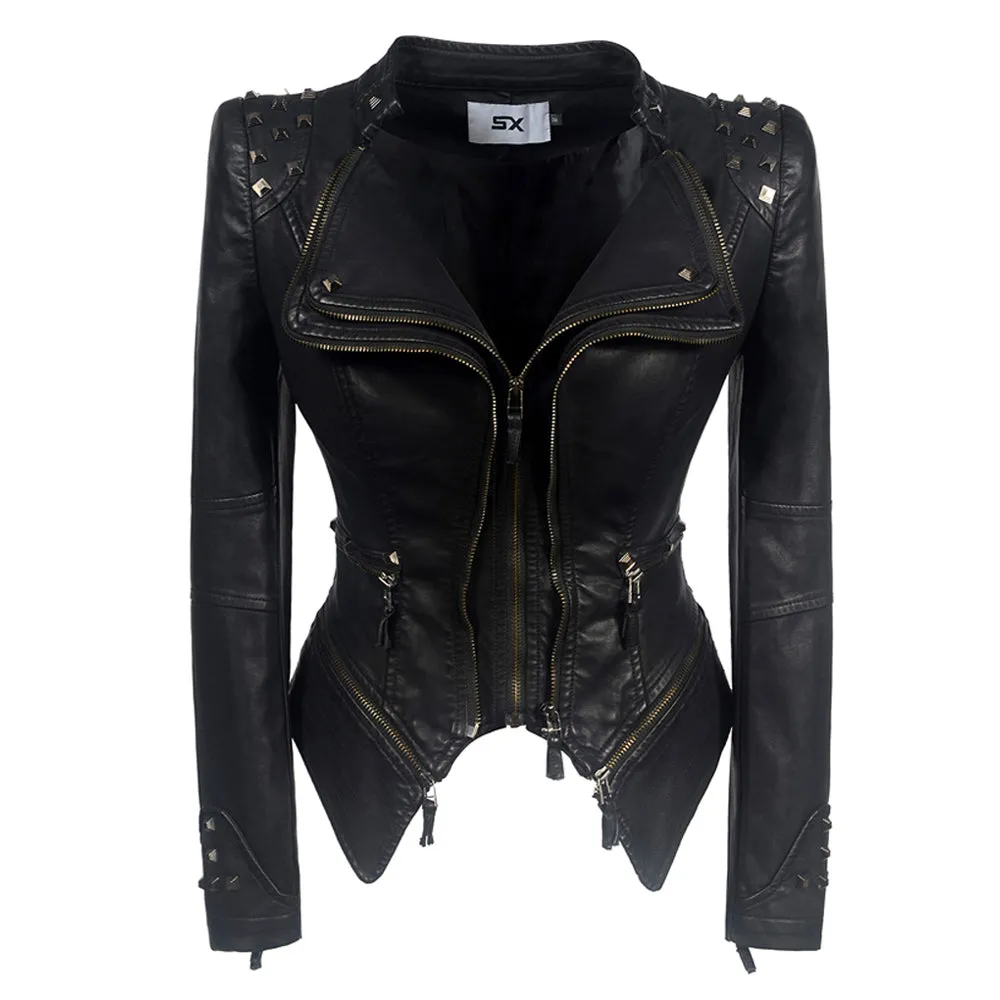 Women punk rivet short slim jacket