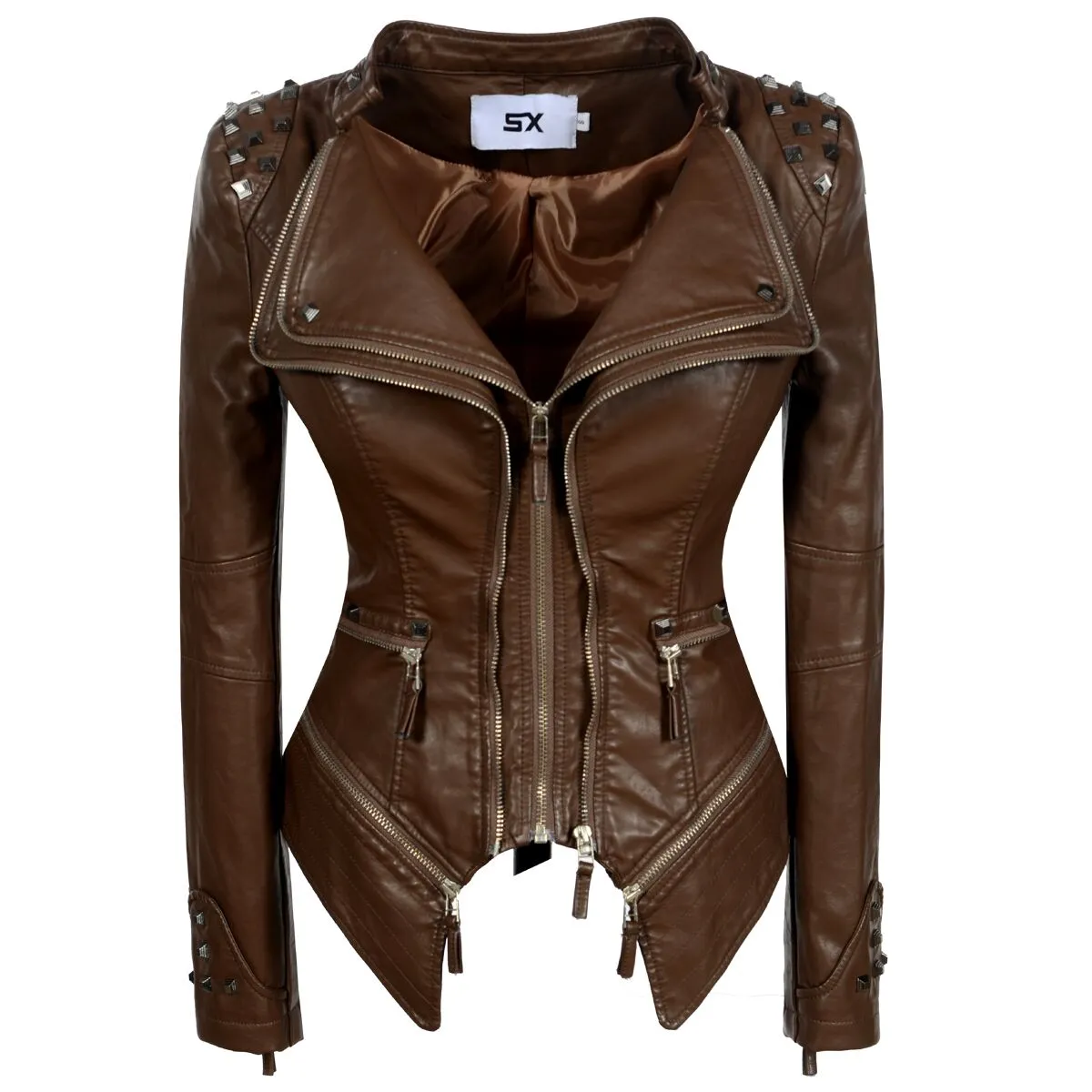 Women punk rivet short slim jacket