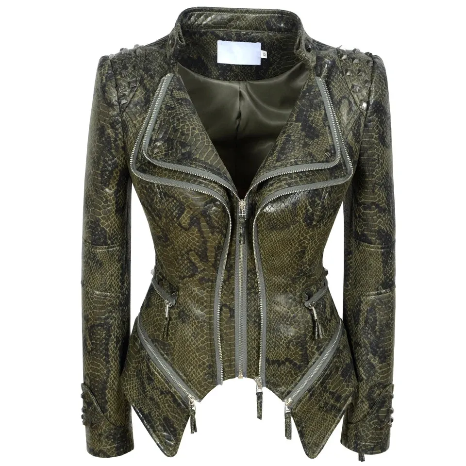 Women punk rivet short slim jacket