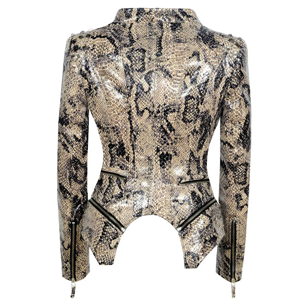 Women punk rivet short slim jacket