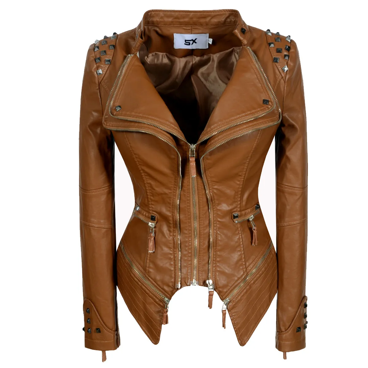 Women punk rivet short slim jacket