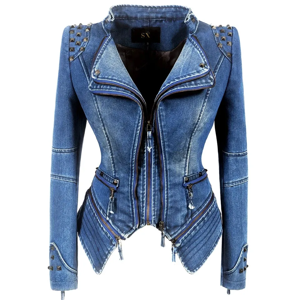 Women punk rivet short slim jacket