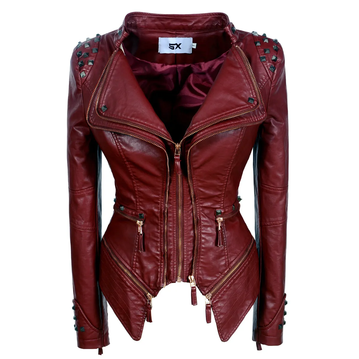 Women punk rivet short slim jacket
