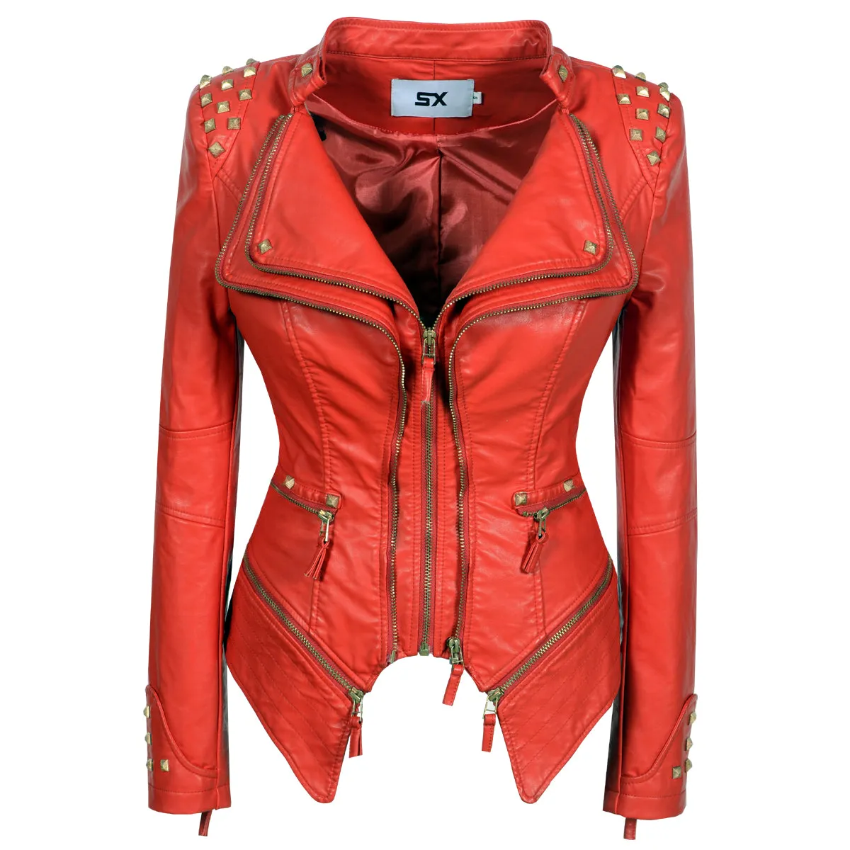Women punk rivet short slim jacket