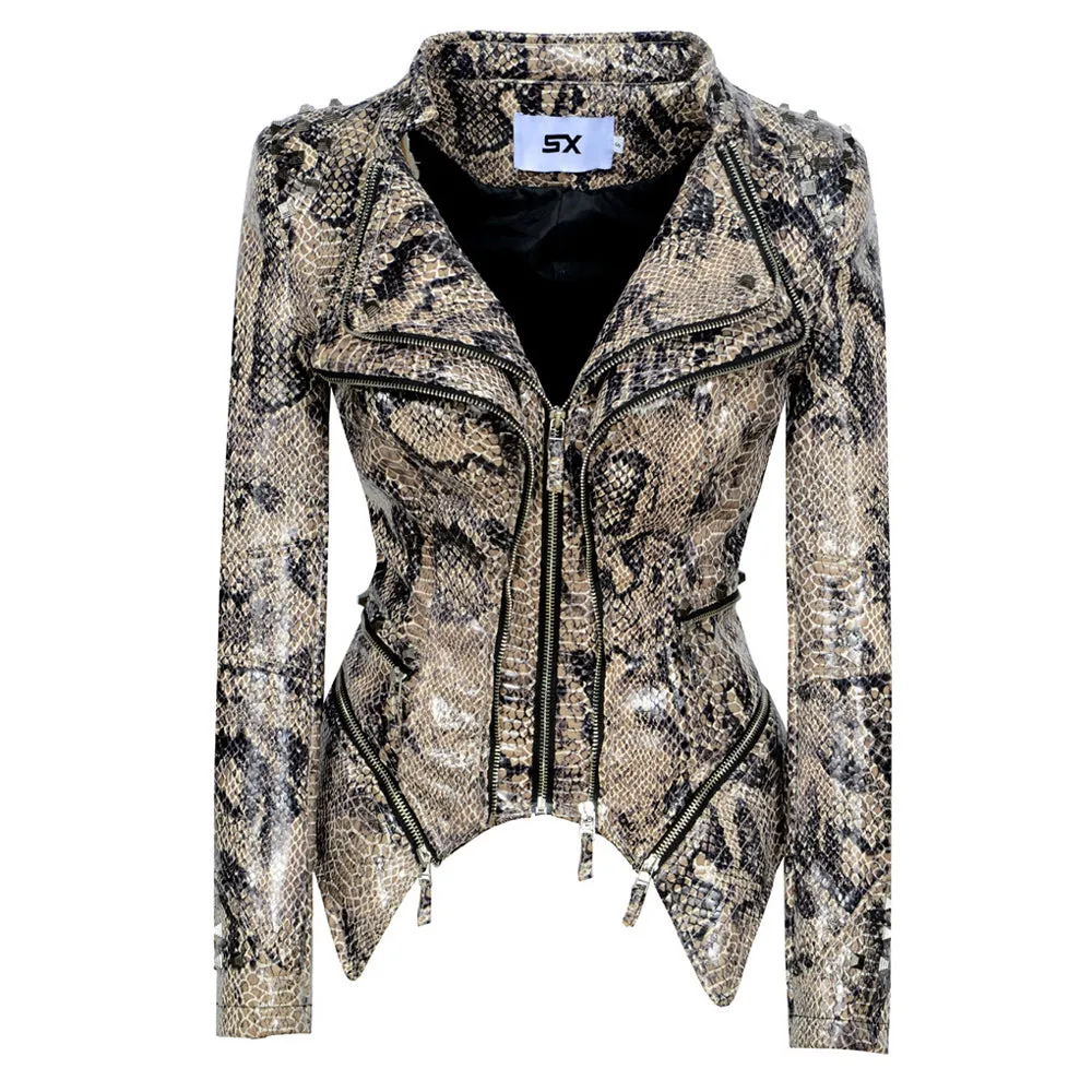 Women punk rivet short slim jacket