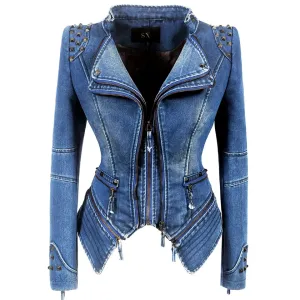 Women punk rivet short slim jacket