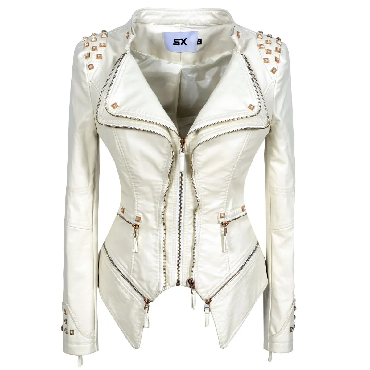Women punk rivet short slim jacket