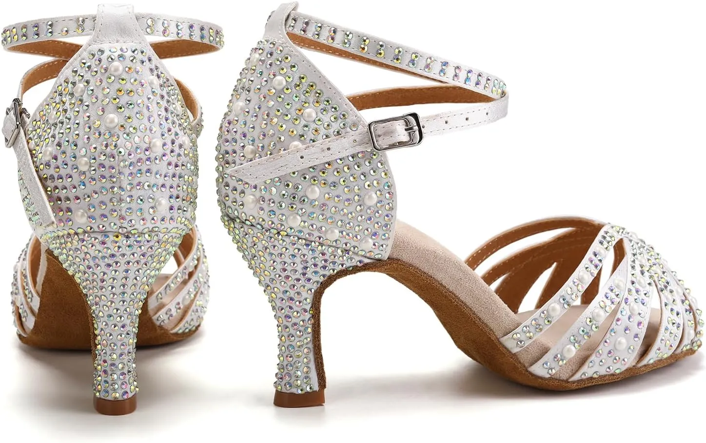 Women Rhinestones Ballroom Dance Shoes Latin Salsa Bachata Practice Performance Dancer Dancing Shoes, Model QRX-L506-7.5