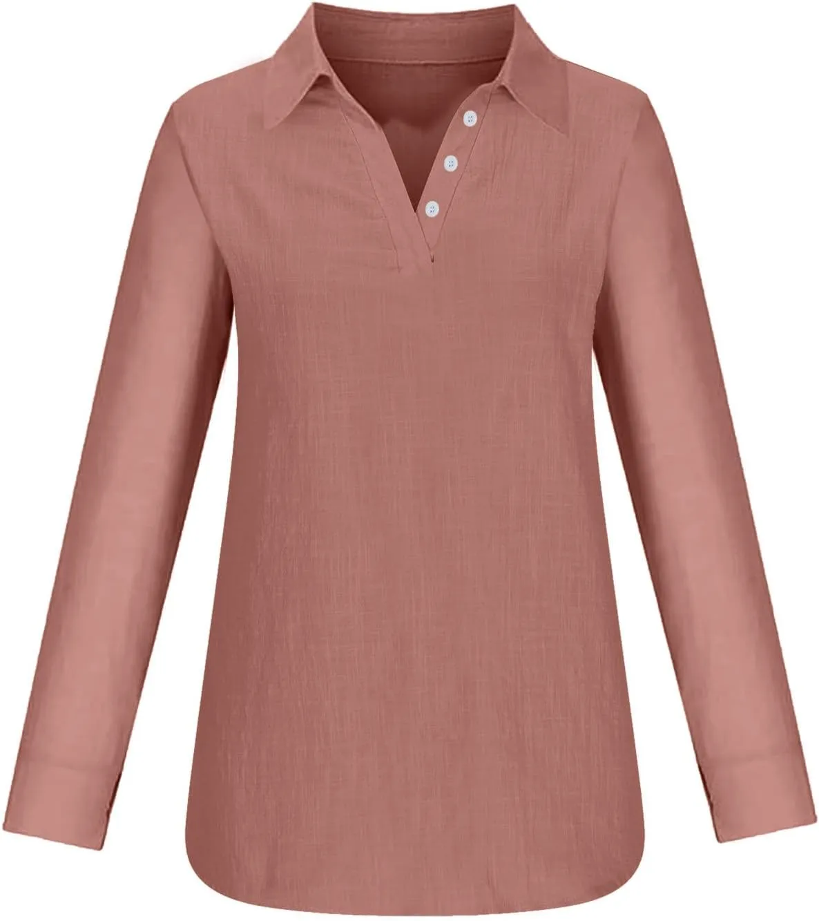 Women Solid Color Linen Shirts Long Sleeve Button V Neck Tops Office Work Tshirt Dressy Casual Fall Blouses