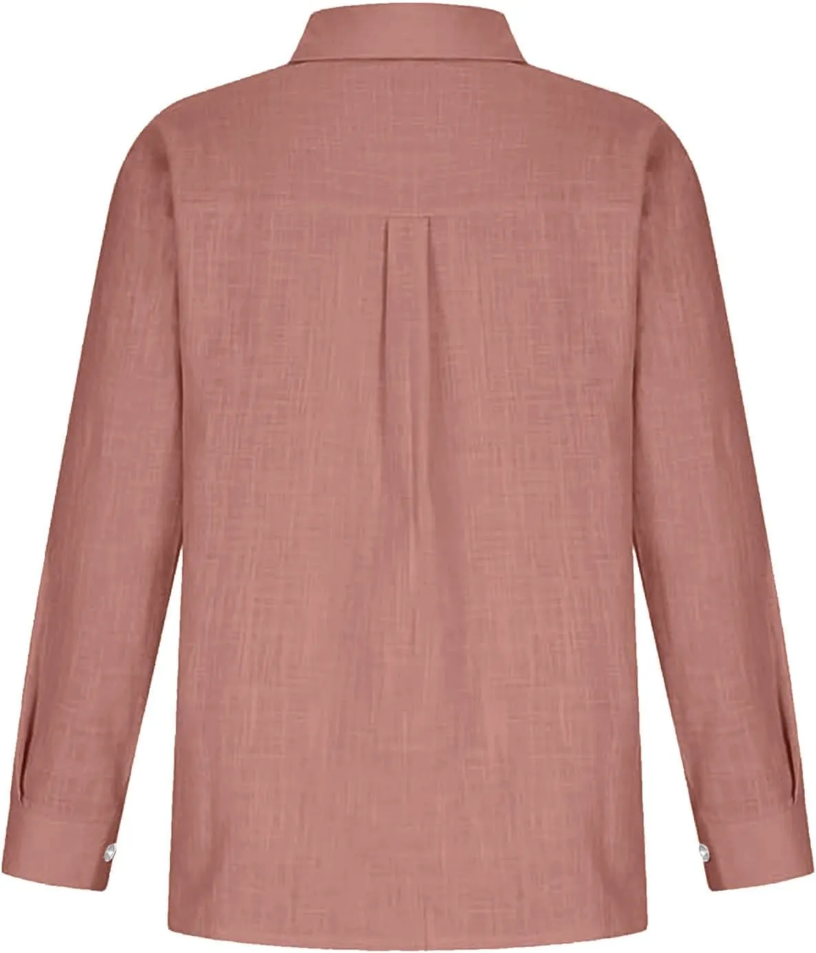 Women Solid Color Linen Shirts Long Sleeve Button V Neck Tops Office Work Tshirt Dressy Casual Fall Blouses
