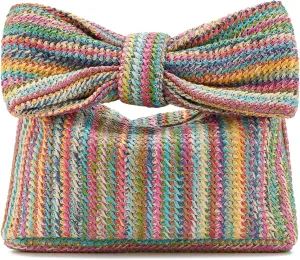 Women Straw Clutch Purses Bow Purse Summer Beach Bags Stylish Handmade Woven Handbags for Party Wedding Vacation