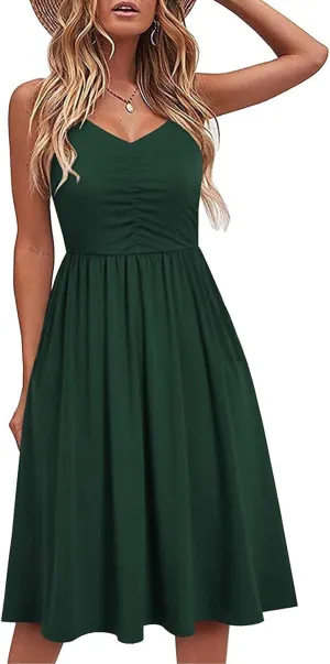 Women Summer Dresses Spaghetti Strap Simple Solid Color Sundresses Trendy Loose Casual Vacation Short Dresses