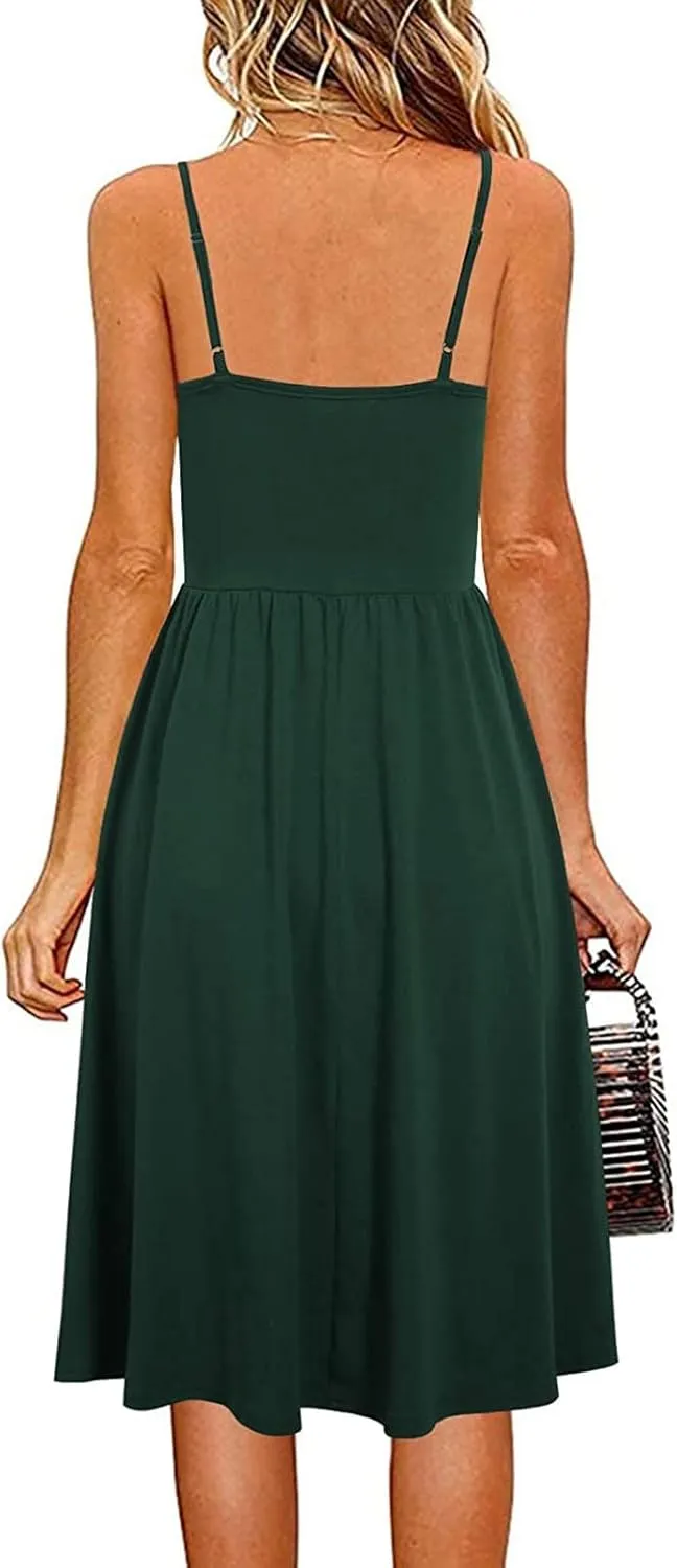 Women Summer Dresses Spaghetti Strap Simple Solid Color Sundresses Trendy Loose Casual Vacation Short Dresses