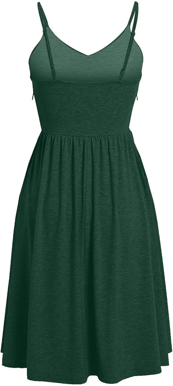 Women Summer Dresses Spaghetti Strap Simple Solid Color Sundresses Trendy Loose Casual Vacation Short Dresses
