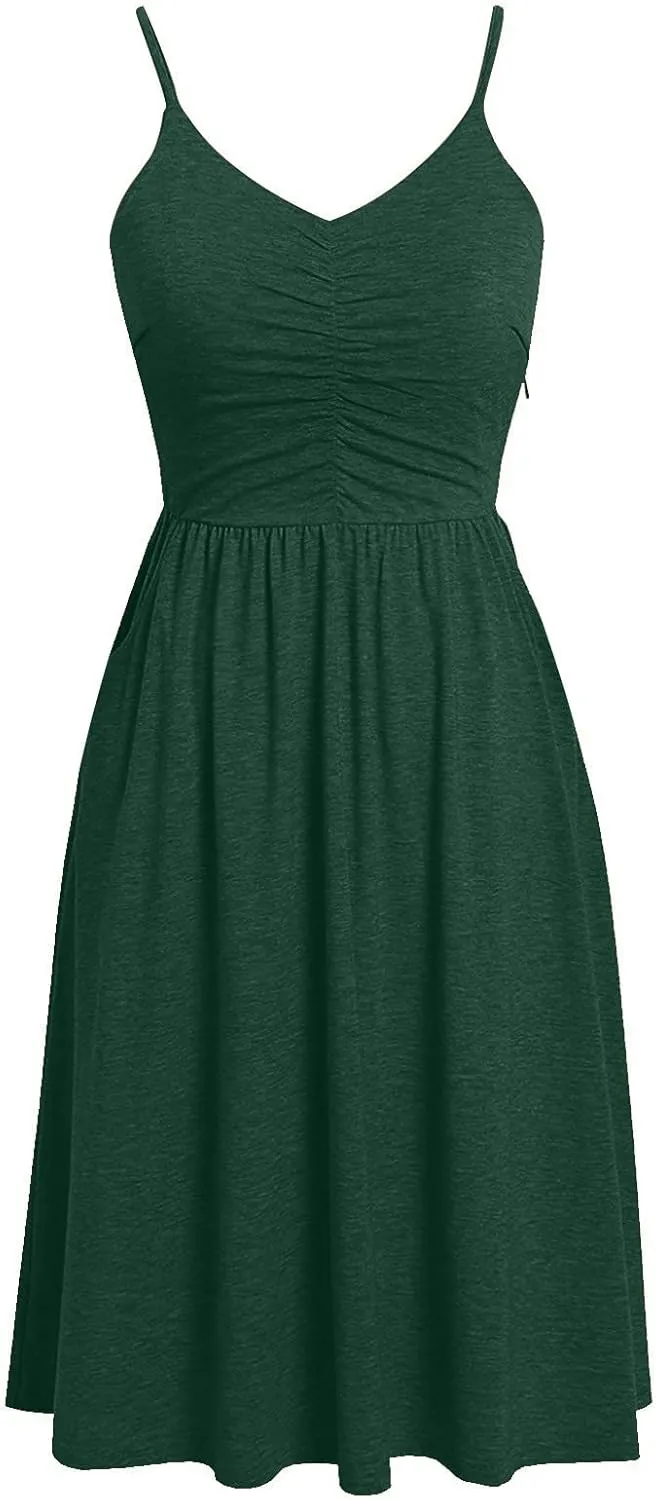 Women Summer Dresses Spaghetti Strap Simple Solid Color Sundresses Trendy Loose Casual Vacation Short Dresses