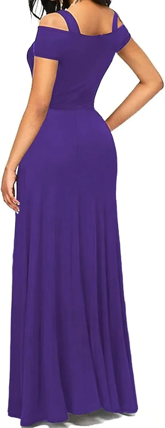 Women Summer V Neck Strap Short Sleeve Shoulder Party Slit Dress Fashion Spring Cocktail Dresses 2025