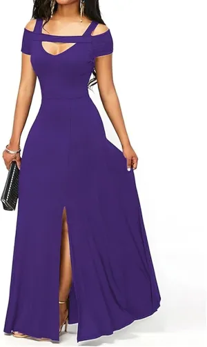 Women Summer V Neck Strap Short Sleeve Shoulder Party Slit Dress Fashion Spring Cocktail Dresses 2025