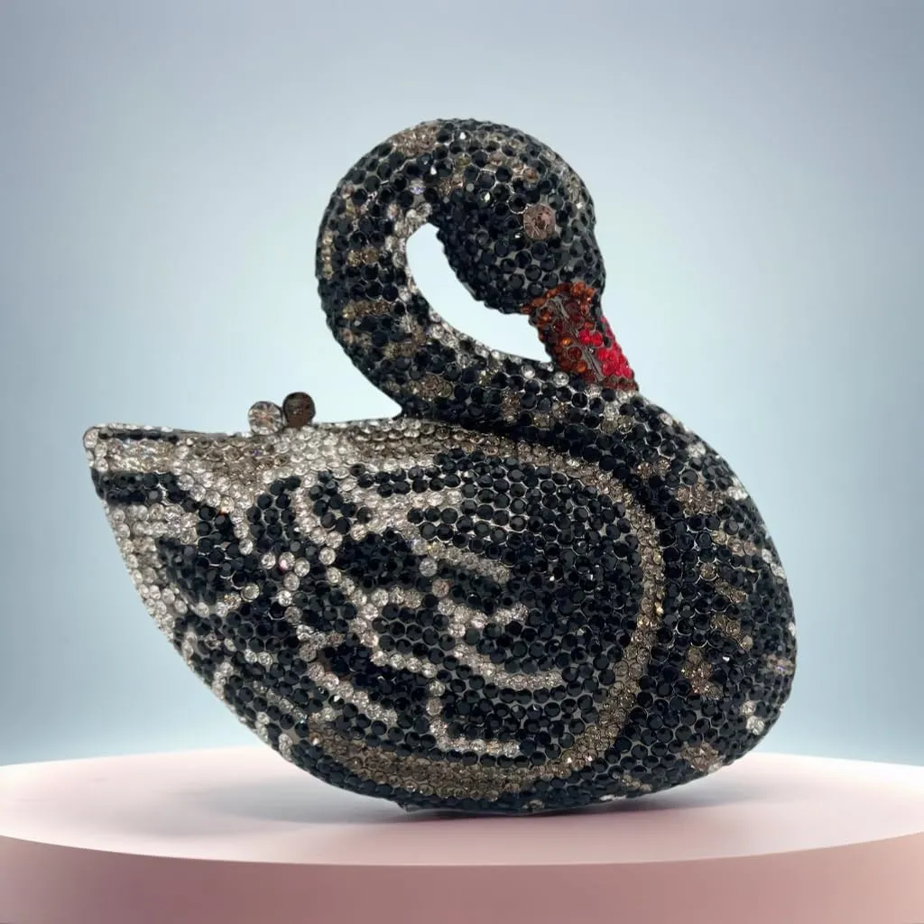 Women Swan Rhinestone Evening Bag Glitter Crystal Clutch Purse Elegant Handbag for Wedding Engagement Date