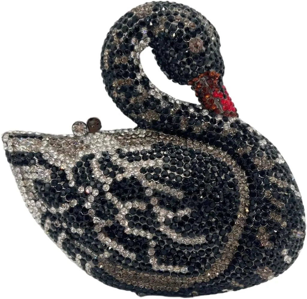 Women Swan Rhinestone Evening Bag Glitter Crystal Clutch Purse Elegant Handbag for Wedding Engagement Date