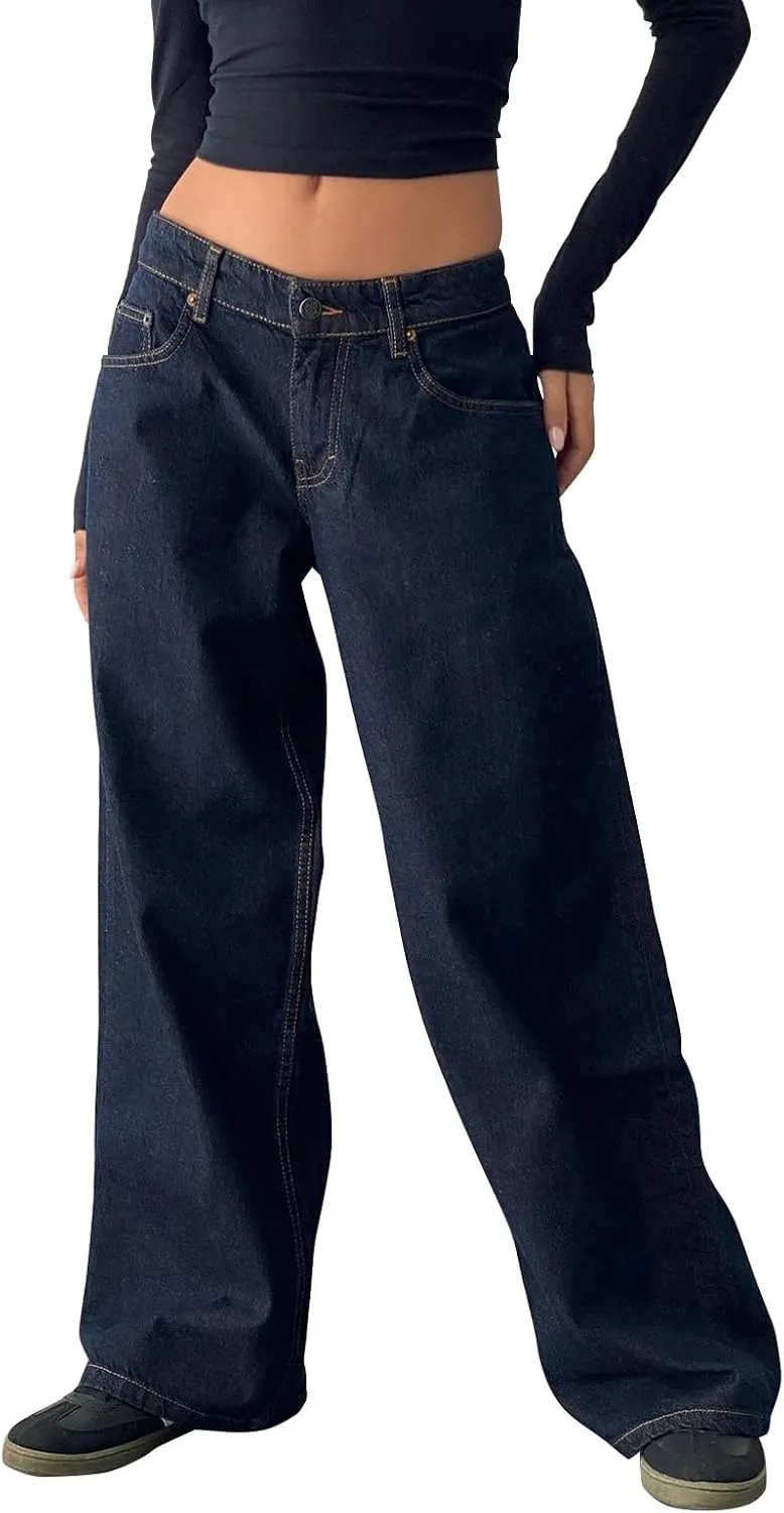 Women's Baggy Denim Pants High Waisted Y2K Wide Leg Oversized Plus Size Boyfriend Cargo Jeans Streetwear Trousers