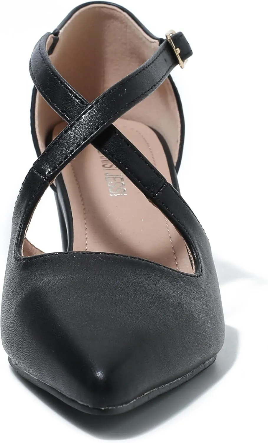 Women's Block Chunky Heel Pumps Cross Strap Closed Pinted Toe Low Heeled Dress Shoes