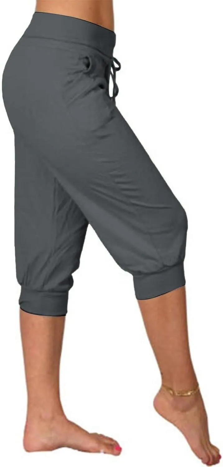 Women's Capri Pants Leg Pants Drawstring Elastic Trousers Comfy Straight Leg Long Drawstring Elastic Waist Lounge