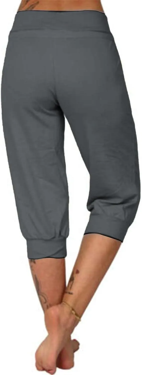 Women's Capri Pants Leg Pants Drawstring Elastic Trousers Comfy Straight Leg Long Drawstring Elastic Waist Lounge