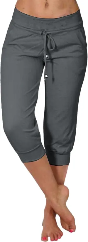 Women's Capri Pants Leg Pants Drawstring Elastic Trousers Comfy Straight Leg Long Drawstring Elastic Waist Lounge