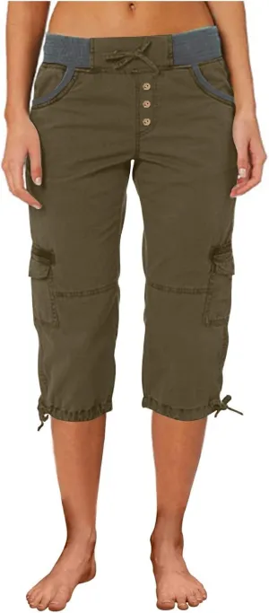 Women's Capri Pants Summer Lightweight Outdoor Hiking Capris with Drawstring Cargo Pockets Yoga Cropped Pant