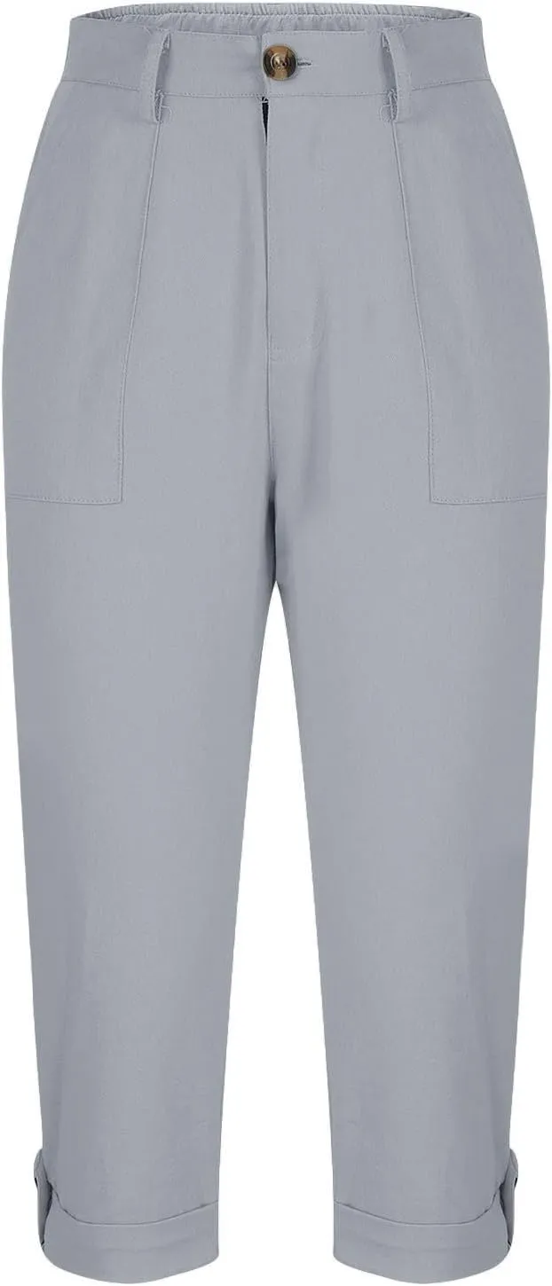 Womens Cargo Capris with Pocket Quick Dry Elastic Waist Hiking Pants Lightweight Casual Travel Running Capri Joggers