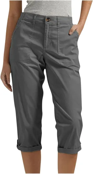 Womens Cargo Capris with Pocket Quick Dry Elastic Waist Hiking Pants Lightweight Casual Travel Running Capri Joggers
