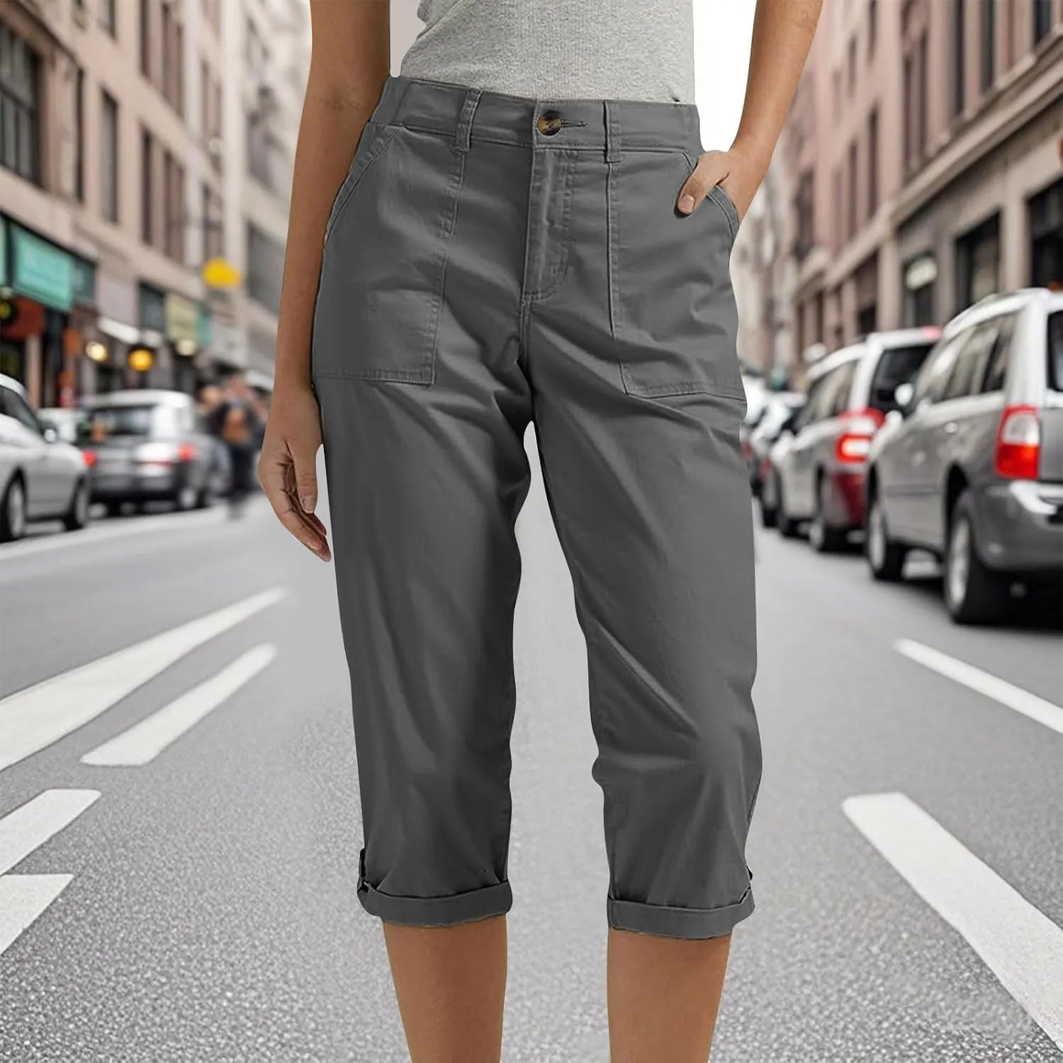 Womens Cargo Capris with Pocket Quick Dry Elastic Waist Hiking Pants Lightweight Casual Travel Running Capri Joggers
