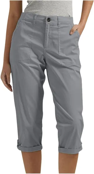 Womens Cargo Capris with Pocket Quick Dry Elastic Waist Hiking Pants Lightweight Casual Travel Running Capri Joggers