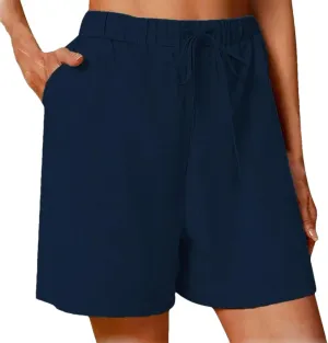 Women's Casual Shorts Drawstring Solid Color Cotton Linen Short Female Loose Straight Jogging