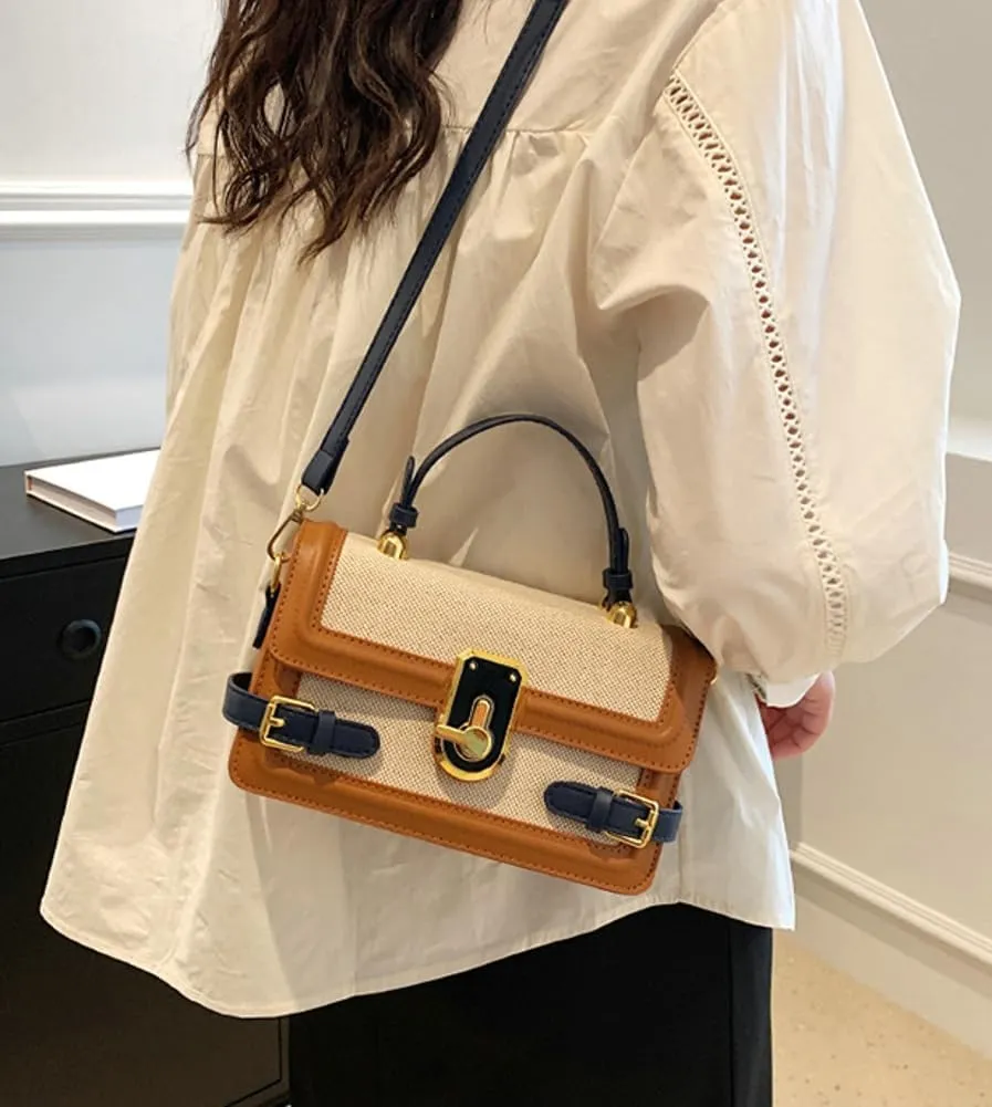 Womens Chic Crossbody Shoulder Bags Small Totes PU Leather Evening Clutch Purse Splicing Handbag Elegant Satchel
