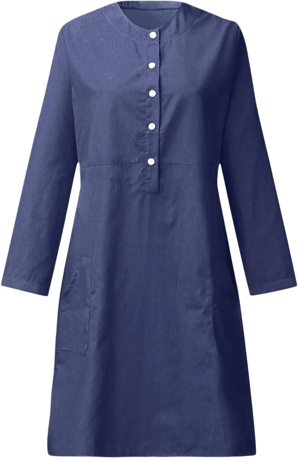 Women's Cotton Linen Shirt Dress Long Sleeve Summer Midi Dresses Dressy Casual Button Down Crewneck Solid Dress