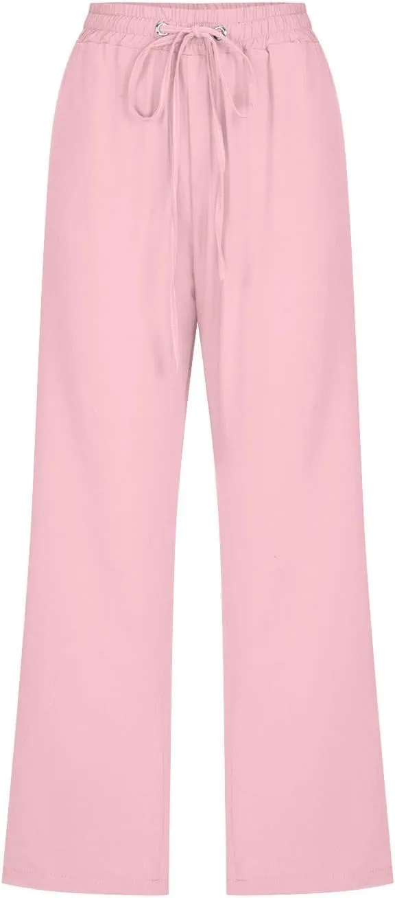 Women's Cotton Linen Summer Cropped Palazzo Pants High Waist Ankle Length Loose Fit Trousers Business Work