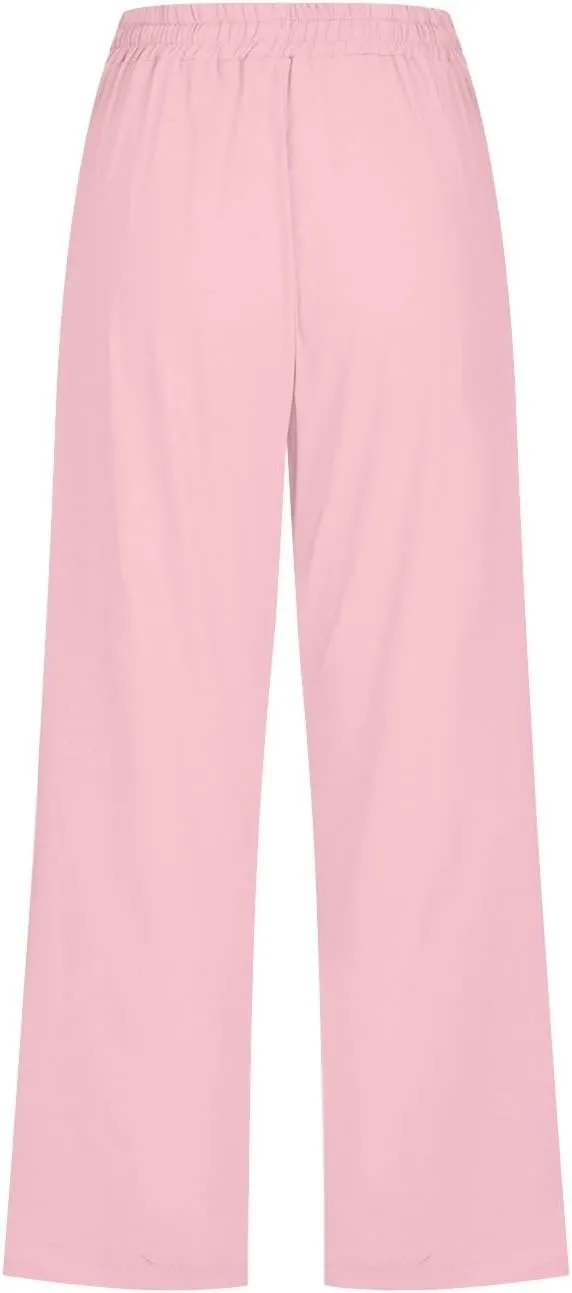 Women's Cotton Linen Summer Cropped Palazzo Pants High Waist Ankle Length Loose Fit Trousers Business Work