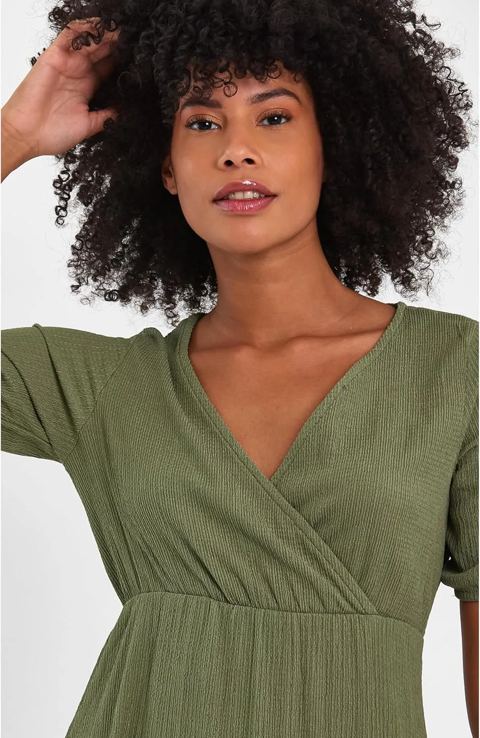 Women's Cross Wrap V Neck Short Sleeve Smocked A Line Casual Club Party Evening Tiered Midi Dresses