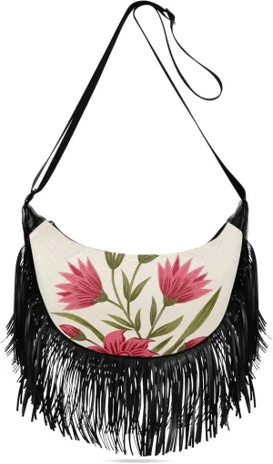 Women's Crossbody Handbags Vintage Deep Motif Design Fringe Tassel Cross Body Bag Shoulder Handbag