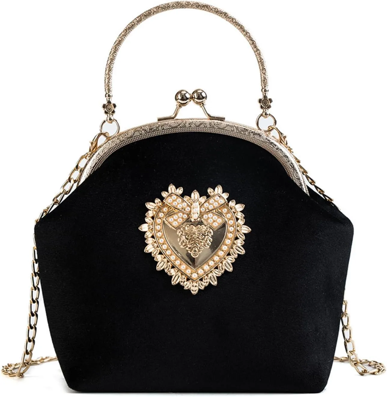 Women's Elegant Evening Clutch Handbag Velvet Purse Crossbody Vintage Satchel Shoulder Bag for Prom Party Wedding
