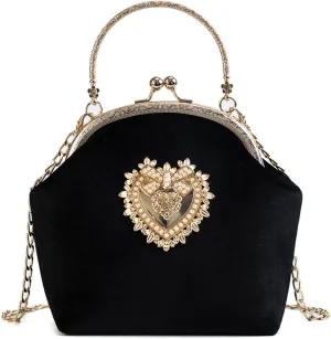 Women's Elegant Evening Clutch Handbag Velvet Purse Crossbody Vintage Satchel Shoulder Bag for Prom Party Wedding