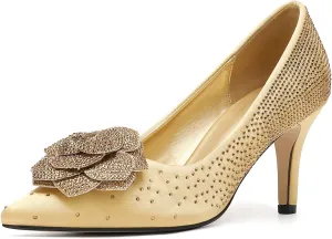 Women's Elegant Pointed Toe Glitter Flower Anemone High Heeled Wedding Shoes Sexy Party Glitter Prom Shoes