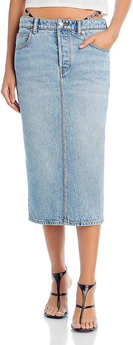 Womens Embellished Thong-Style Straps Denim Skirt Blue 26