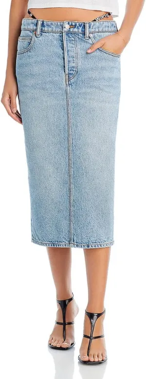Womens Embellished Thong-Style Straps Denim Skirt Blue 26