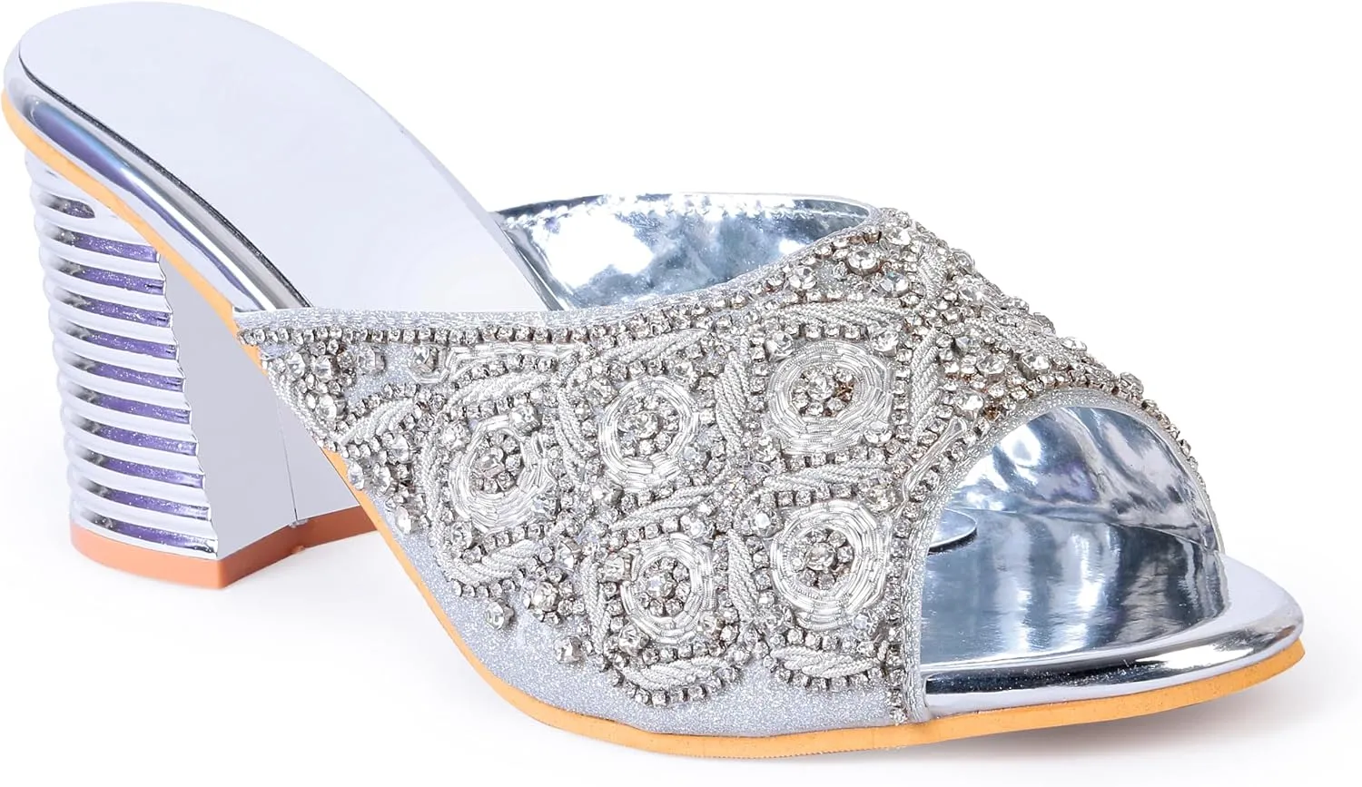 Women's Embroidered Block Heel Slip-On Sandals – Elegant Detailing Women's Red Velvet Embroidered Slip-On Sandals with Crystal Block Heels Stylish Open Toe Party Mules
