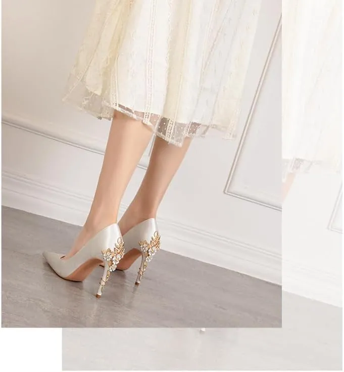 Women's High Heels Pointed Toe Closed Unique High Heels Stiletto Heels Satin Evening Prom Dress Shoes
