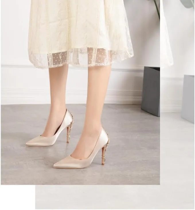 Women's High Heels Pointed Toe Closed Unique High Heels Stiletto Heels Satin Evening Prom Dress Shoes