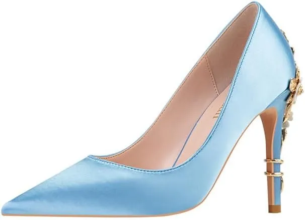 Women's High Heels Pointed Toe Closed Unique High Heels Stiletto Heels Satin Evening Prom Dress Shoes