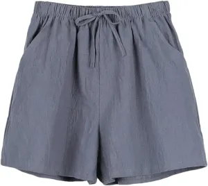 Women's High Waist Casual Linen Shorts Loose Elastic Waist Lace-Up Sports Shorts